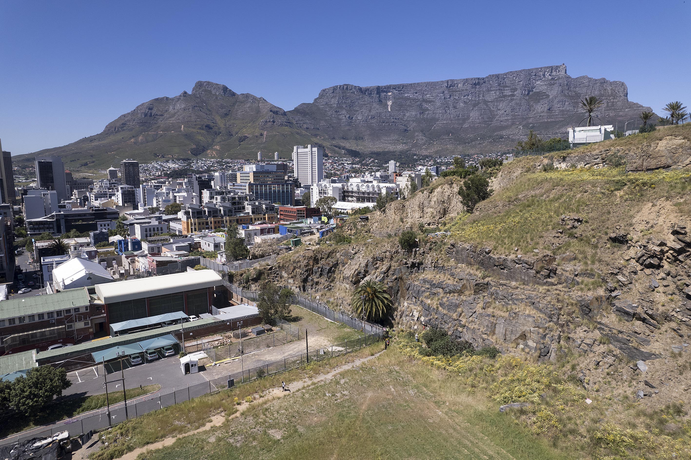 View of Cape Town Central Business District and Table Mountain from Strand Street Quarry.